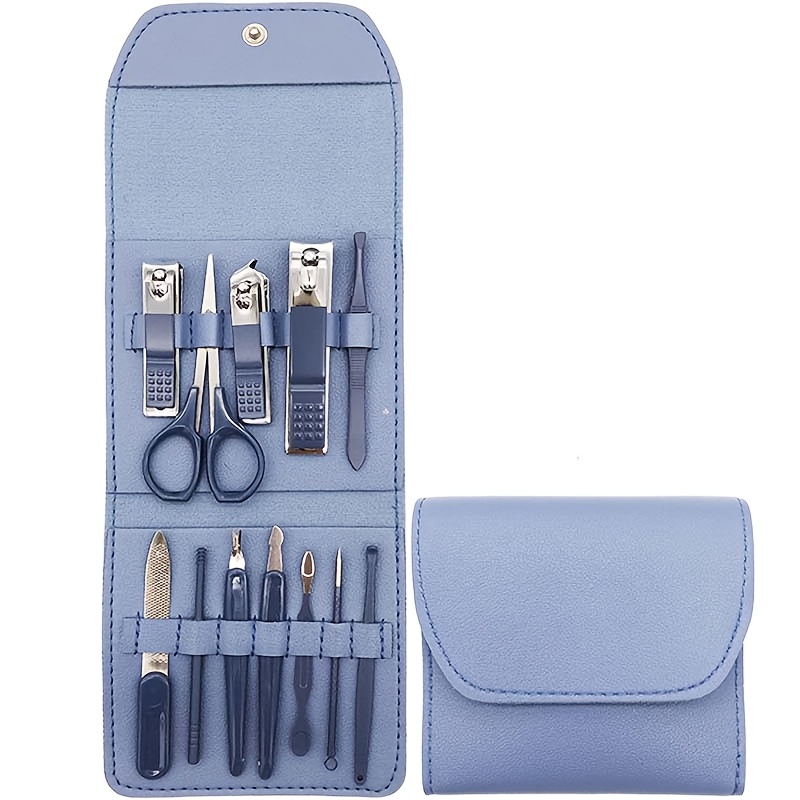 美甲和美足护理套装，包含专业美甲护理工具，适用于指甲和脚趾的护理，配有便于携带的收纳袋