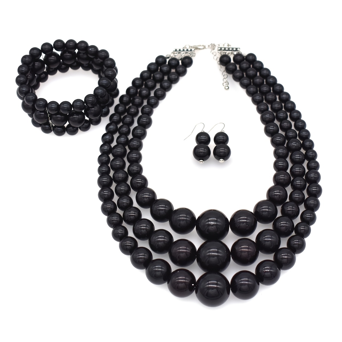 4件套夸张仿珍珠串珠三件套多层珍珠项链，适合晚宴、婚礼佩戴、服饰配饰，独特设计，时尚优雅性感风格，适合女友、妻子、朋友、家人纪念礼物