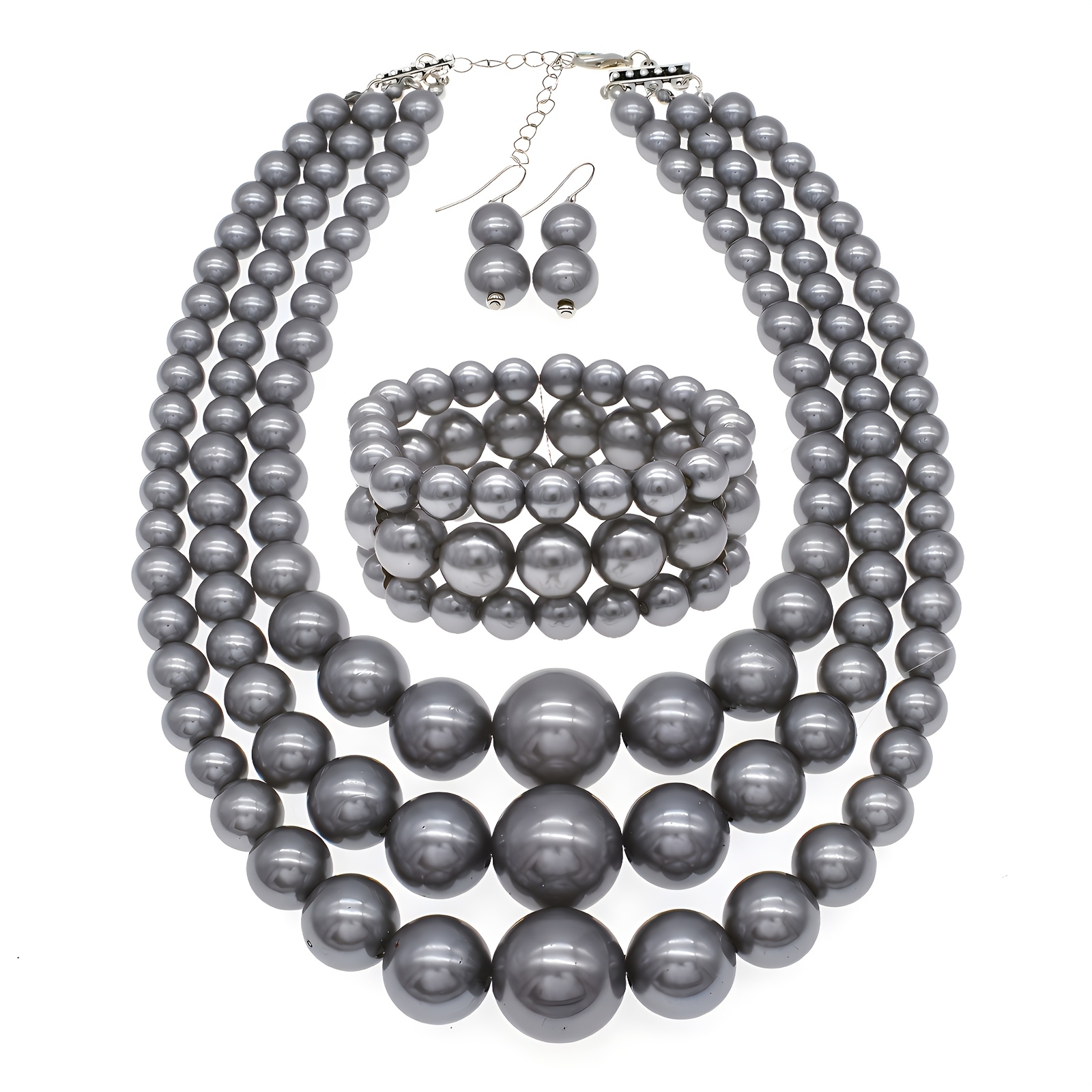 4件套夸张仿珍珠串珠三件套多层珍珠项链，适合晚宴、婚礼佩戴、服饰配饰，独特设计，时尚优雅性感风格，适合女友、妻子、朋友、家人纪念礼物