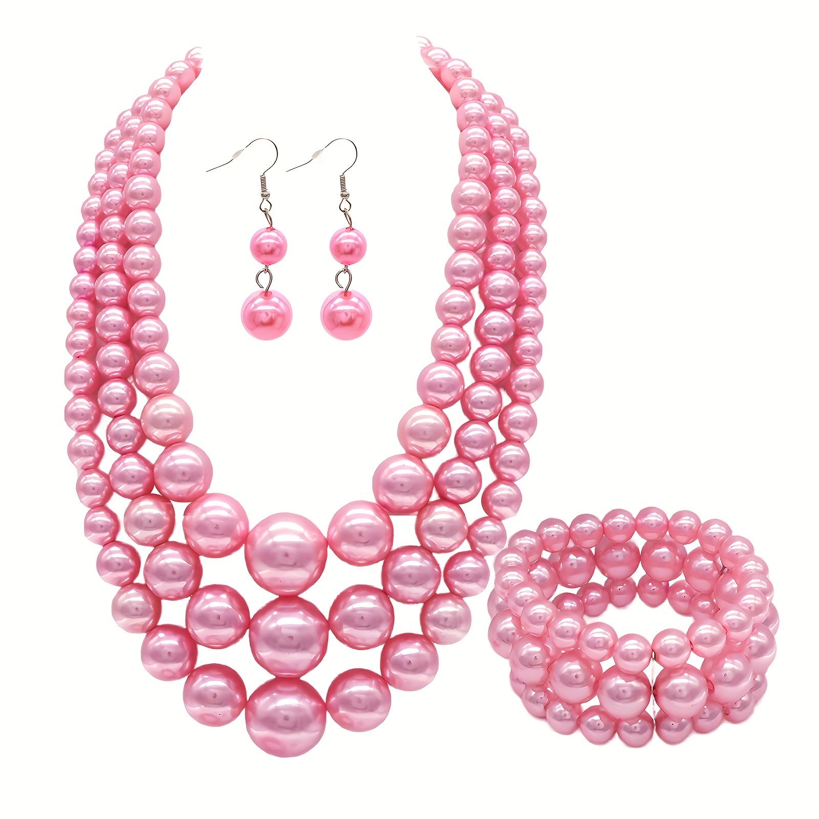 4件套夸张仿珍珠串珠三件套多层珍珠项链，适合晚宴、婚礼佩戴、服饰配饰，独特设计，时尚优雅性感风格，适合女友、妻子、朋友、家人纪念礼物