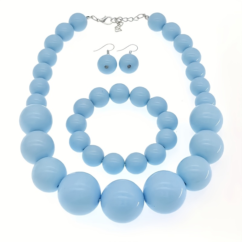 4件女性仿珍珠项链、手链、耳环套装，适合日常派对佩戴的配饰和情人节礼物