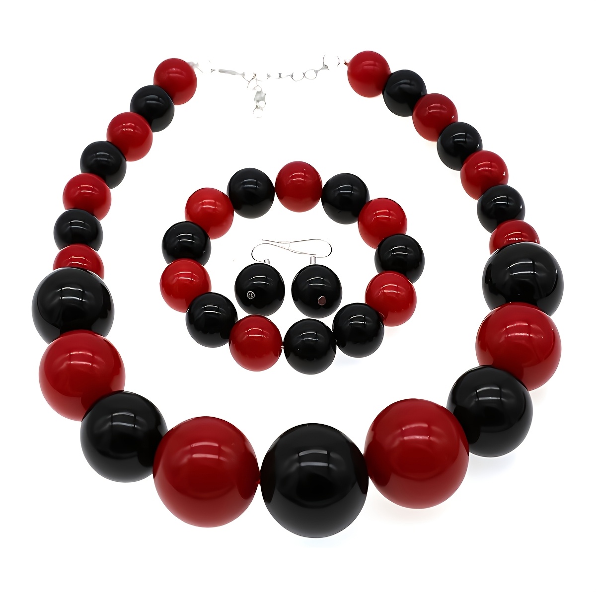 4件女性仿珍珠项链、手链、耳环套装，适合日常派对佩戴的配饰和情人节礼物