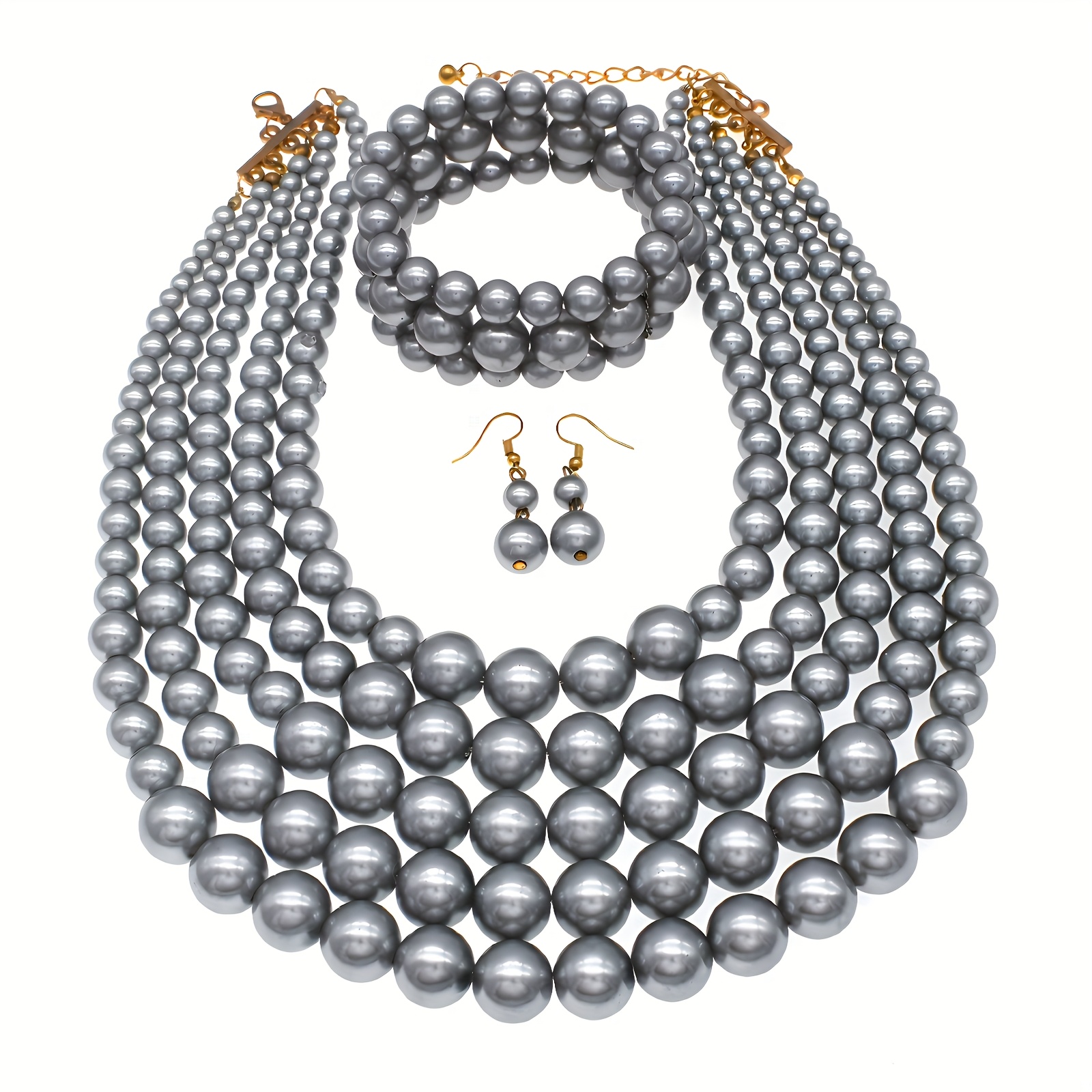 4pcs/set of five-layer imitation pearl necklace and bracelet set, fashionable handmade jewelry, suitable for special occasions and weddings, perfect gift choice