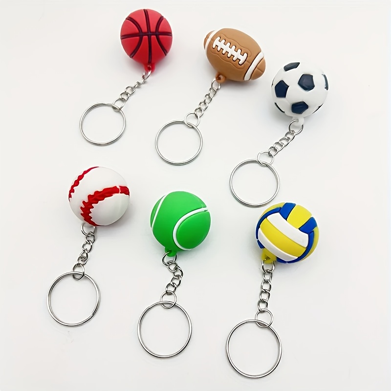 6 pieces/2 pieces optional sports key chain set-football/basketball/volleyball/Rugby/tennis/racing pendant, suitable for bags and wallets, durable alloy accessories, suitable for fans (black/Silver)