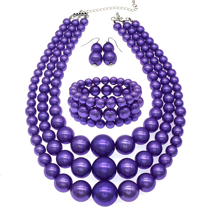 4件套夸张仿珍珠串珠三件套多层珍珠项链，适合晚宴、婚礼佩戴、服饰配饰，独特设计，时尚优雅性感风格，适合女友、妻子、朋友、家人纪念礼物