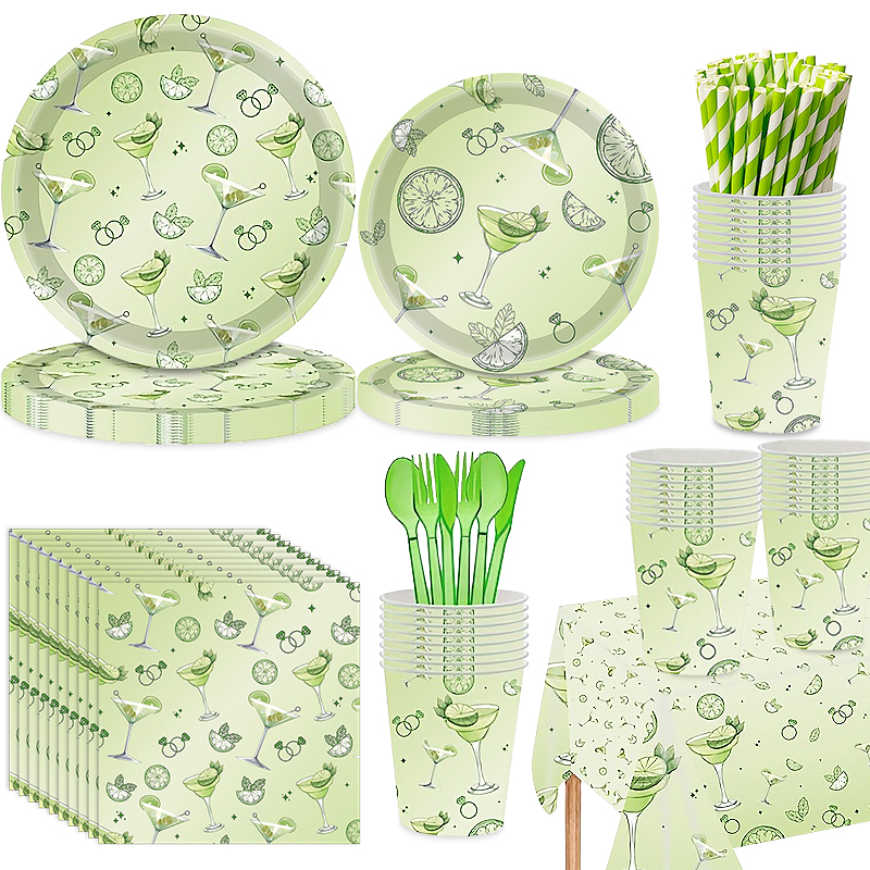 133件马提尼主题派对用品套装 鸡尾酒夏日派对纸盘纸杯餐具桌布吸管全套装饰布置用品