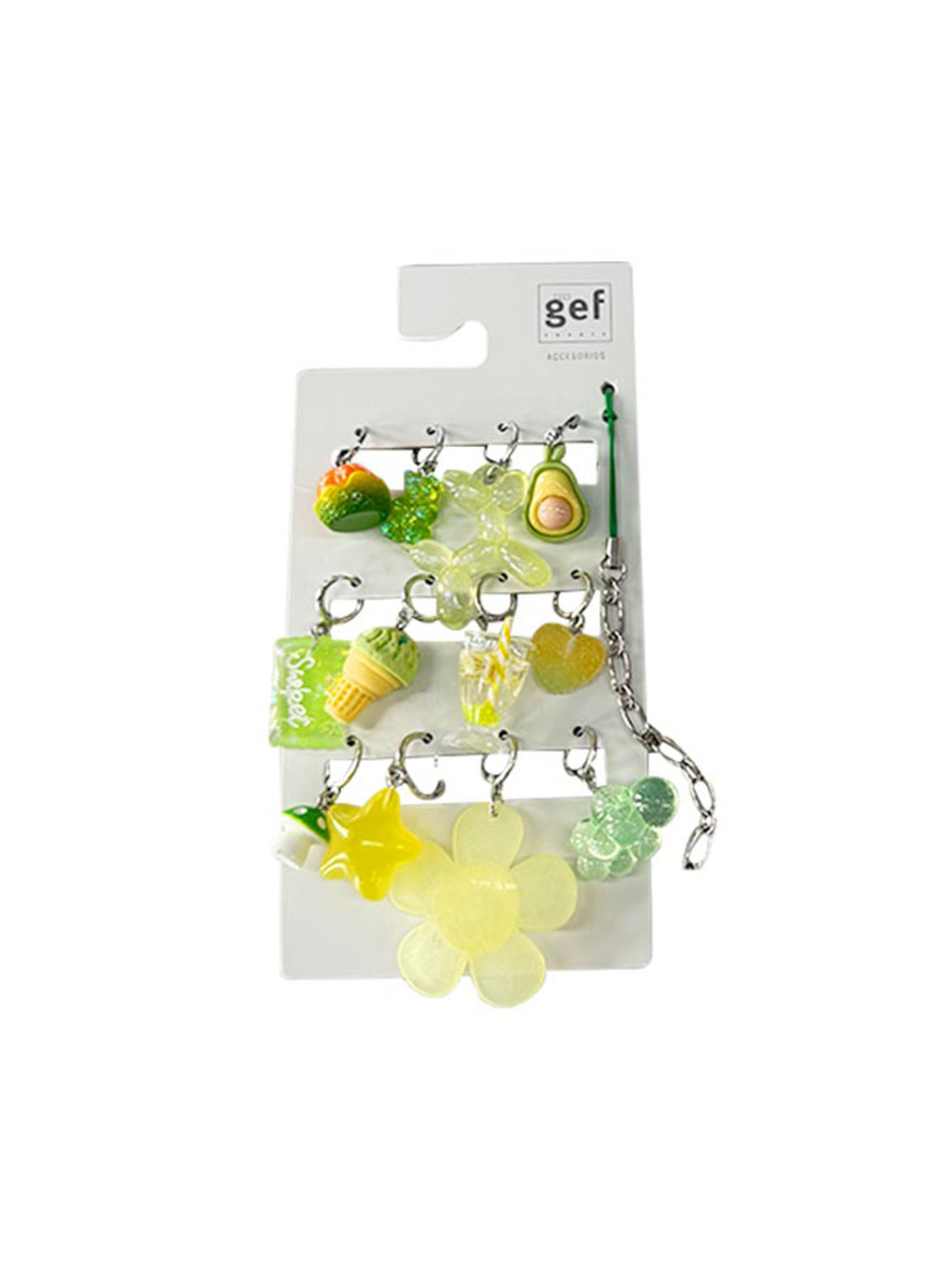 A set of 12 pieces of cute pink cartoon accessories, including mobile phone chain, key chain accessories, and a DIY sweet strawberry hat bear ornament.