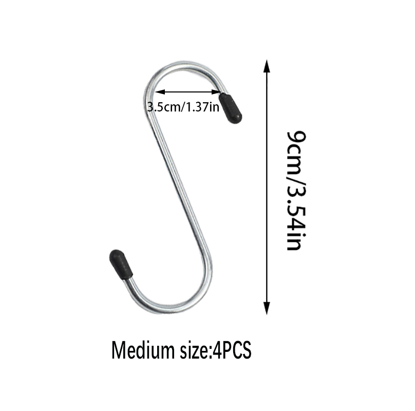 3件/4件/5件多规格S 型多功能挂勾 适用于厨房收纳、阳台挂物、车库工具整理的防滑 S 型挂钩 解决空间利用与物品悬挂需求的实用收纳工具