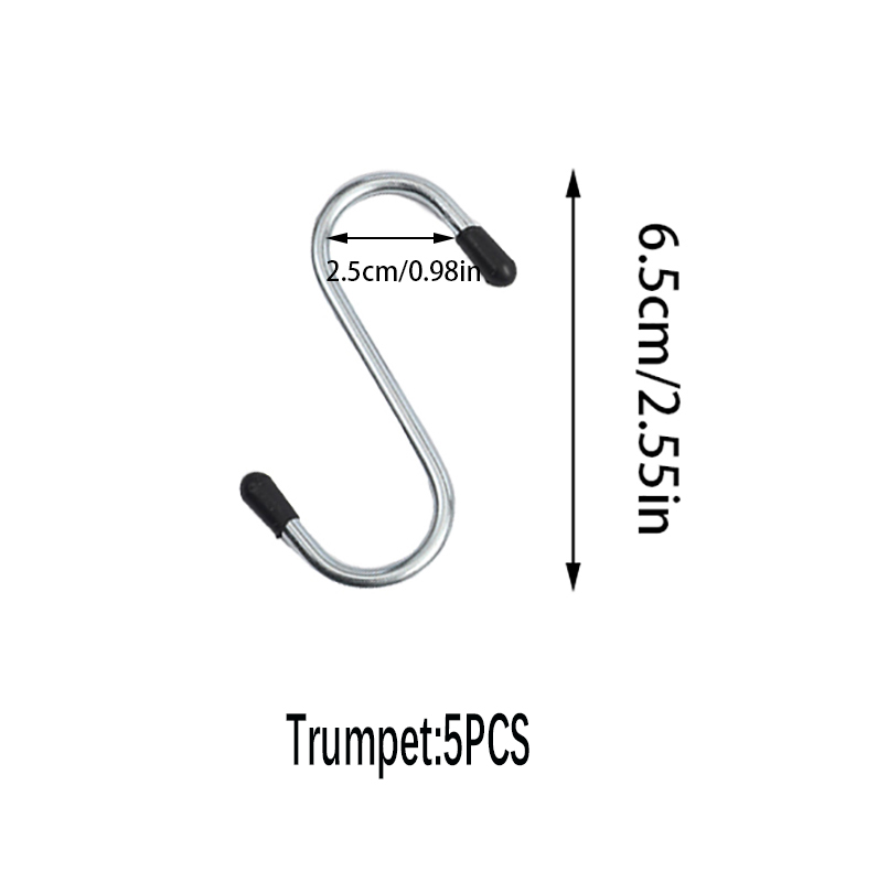 3件/4件/5件多规格S 型多功能挂勾 适用于厨房收纳、阳台挂物、车库工具整理的防滑 S 型挂钩 解决空间利用与物品悬挂需求的实用收纳工具