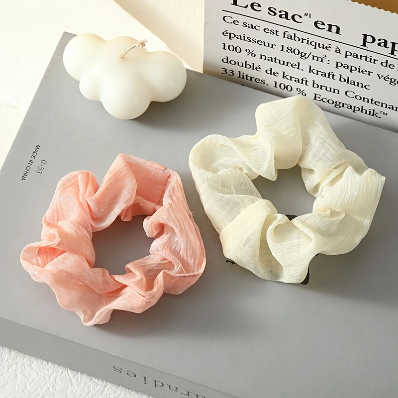 2件一套褶皱质感发圈 用于日常温柔扎发、甜美风造型 浅粉米白双色头绳 为发型注入少女感的时尚发饰