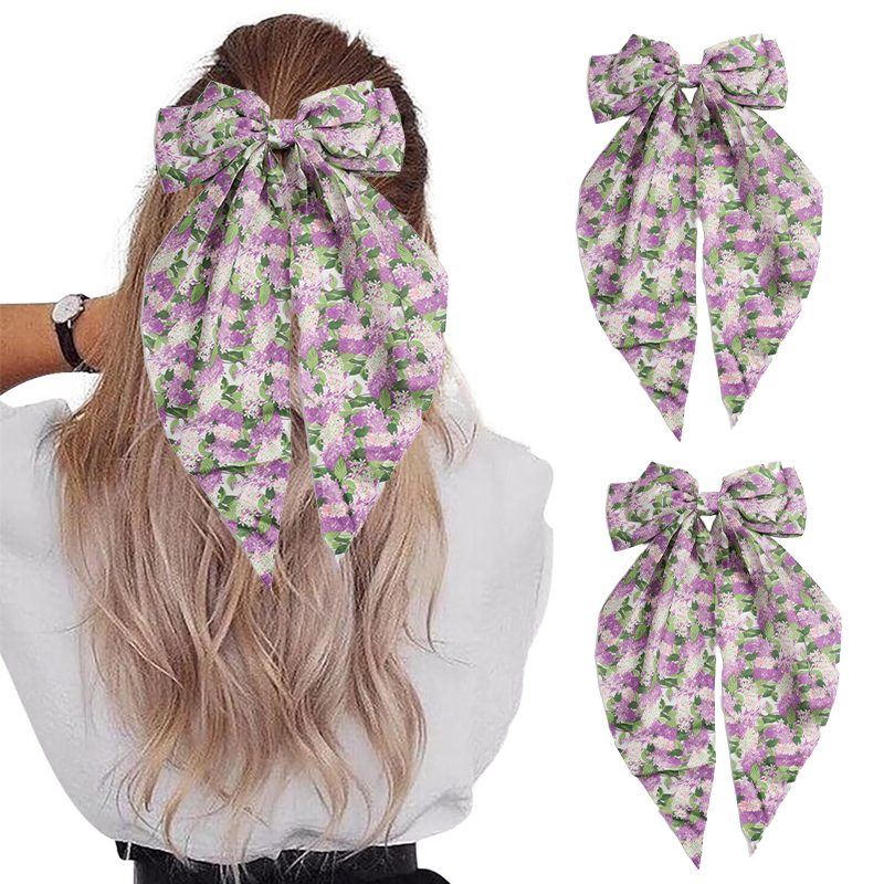 1件紫色碎花大蝴蝶结发饰 适用于春日穿搭、法式浪漫造型 田园风清新配饰 为造型注入温柔浪漫感的吸睛单品 