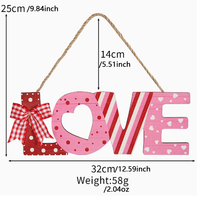 4件爱情主题 LOVE 挂饰 用于情人节家居布置 多款浪漫图案设计 为空间注入甜蜜氛围，打造节日仪式感