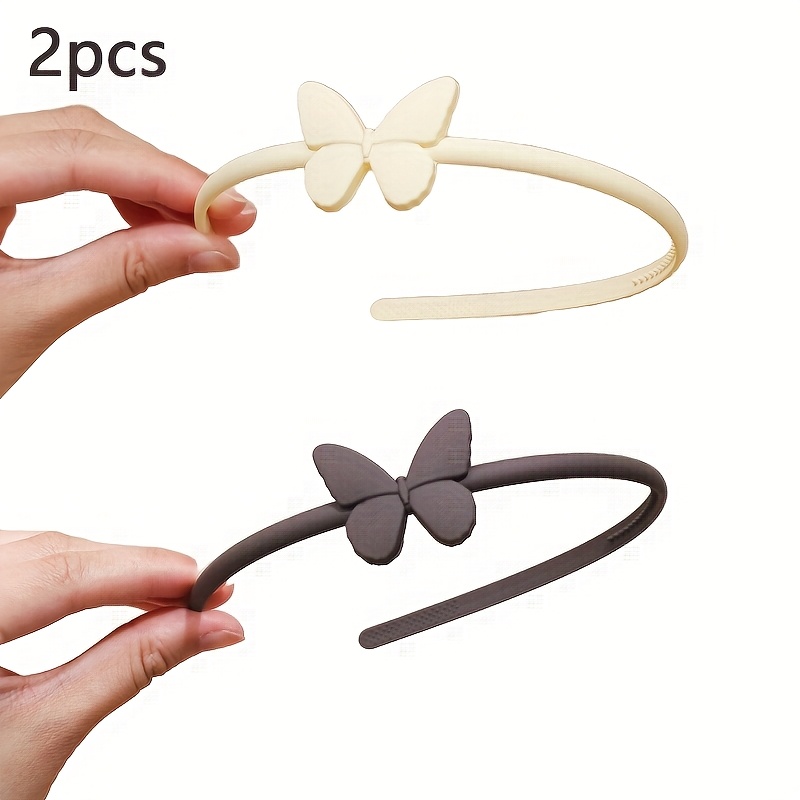 2pcs 套装清新甜美花朵蝴蝶头饰发饰发箍-简约多功能女士与女孩发饰，适合洗脸，化妆，户 外旅行佩戴