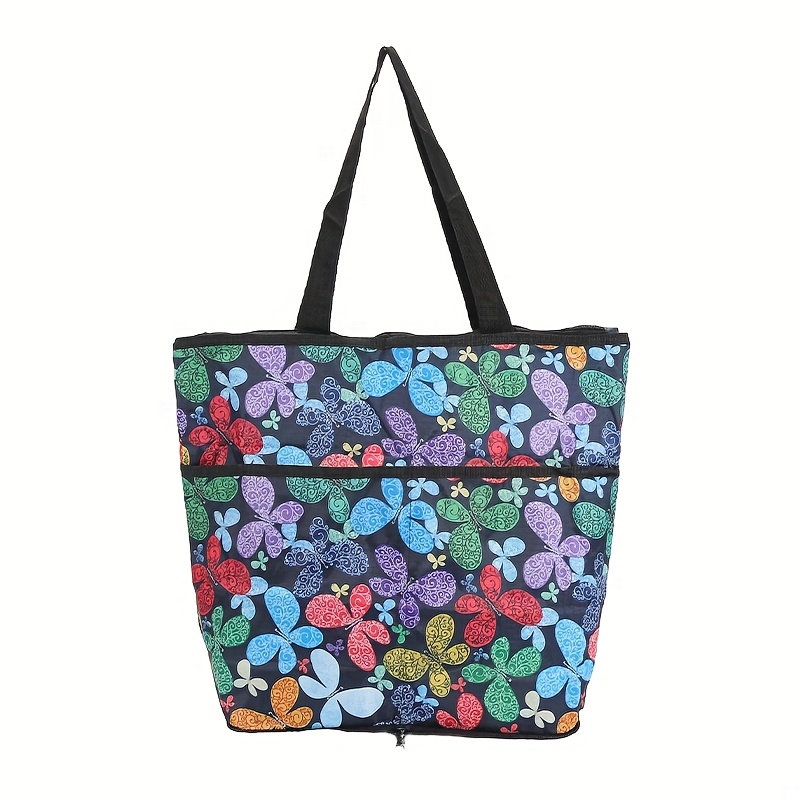 1pc 可重复使用购物袋-可折叠和可洗，带手柄大容量购物袋，轻便储存适用于厨房、购物和旅 游，日常使用