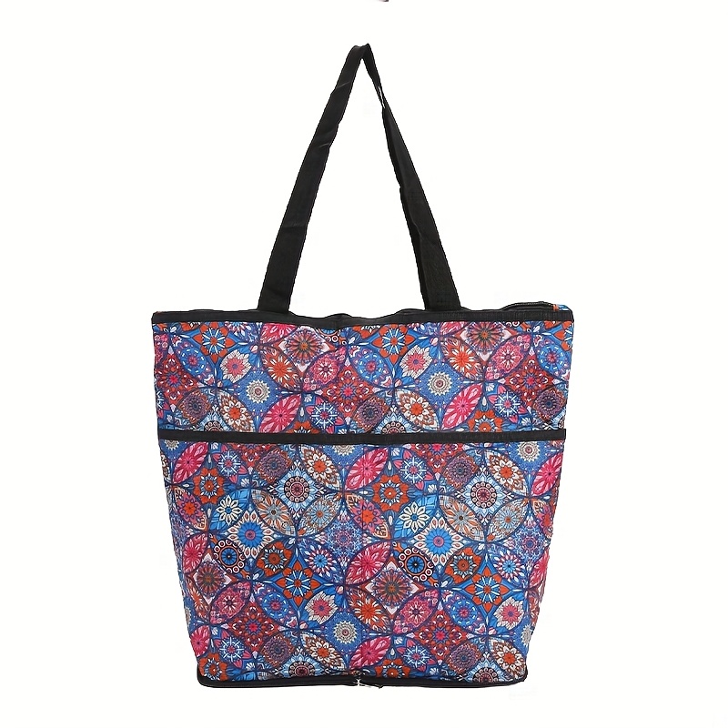 1pc 可重复使用购物袋-可折叠和可洗，带手柄大容量购物袋，轻便储存适用于厨房、购物和旅 游，日常使用