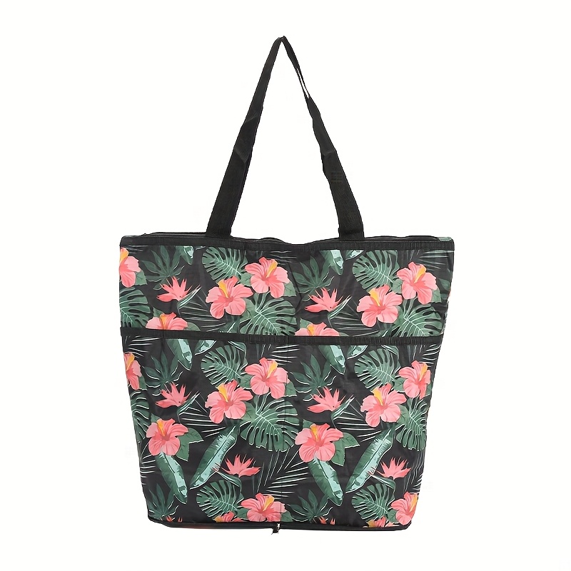 1pc 可重复使用购物袋-可折叠和可洗，带手柄大容量购物袋，轻便储存适用于厨房、购物和旅 游，日常使用