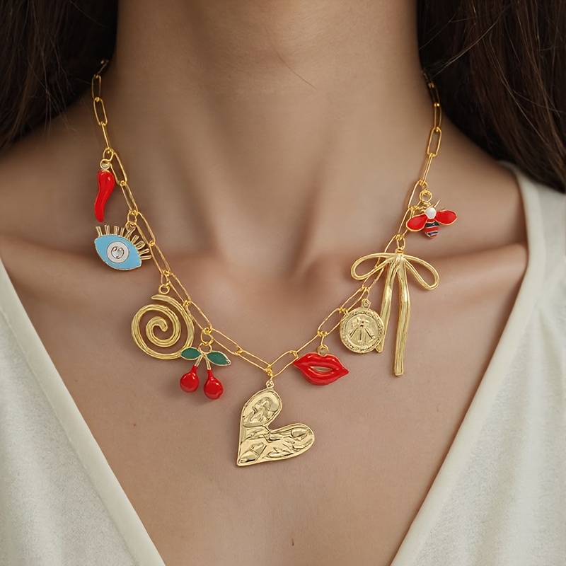 1 piece of niche art multi-element pendant necklace love lips multi-element pendant artistic sense mix and match to create retro personality style highlight suitable for party niche wear out of the street