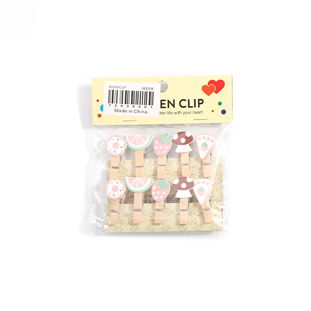 5pcs/10pcs多图案创意木质夹子套装 适用于手账 DIY、照片墙装饰、儿童手工 爱心 / 数字 / 汽车 / 水果多款 为生活添创意趣味