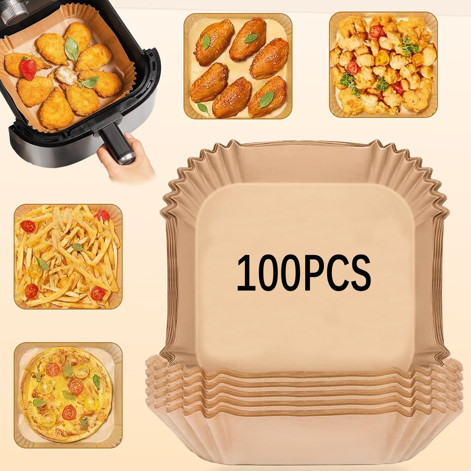 100 个不粘空气炸锅垫 - 防油且耐热，必备厨房用品