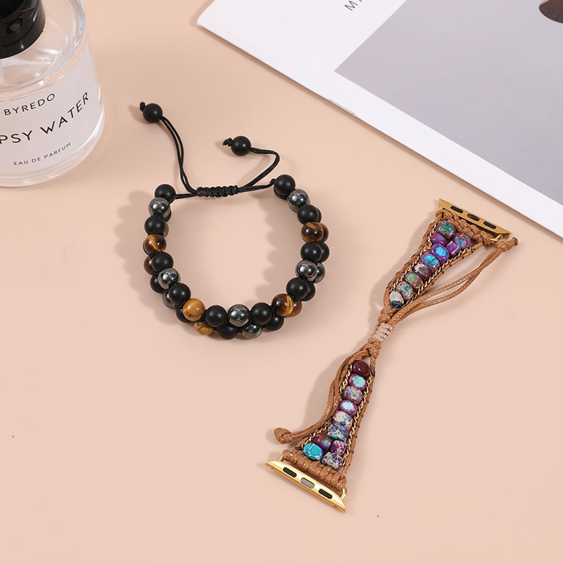 1 piece of natural stone beaded bracelet hand-woven colored stone strap set is suitable for daily personal wear and match, niche accessories collection hand-designed natural stone elements create unique taste of trendy accessories combination