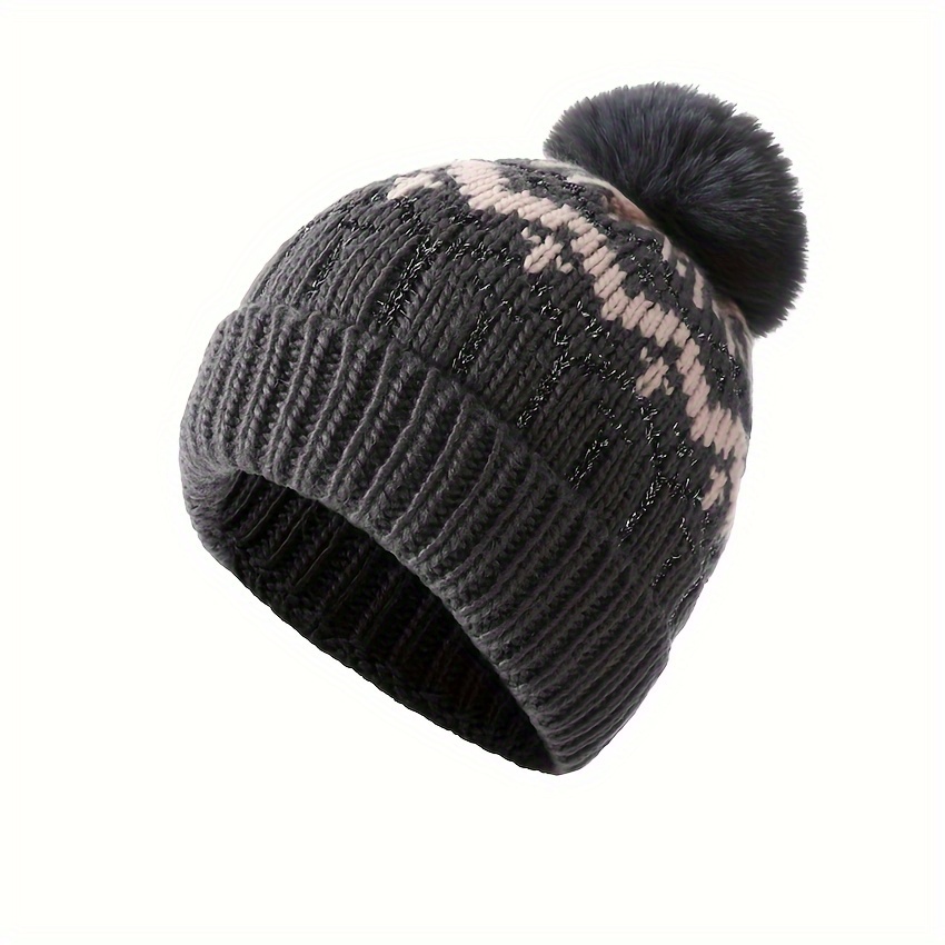 1 piece of retro pattern knitted fur ball cap is suitable for daily out of the street in winter, commuting warm, retro style wearing knitted warm fur ball design to inject fashion and warmth into the winter style all-match item
