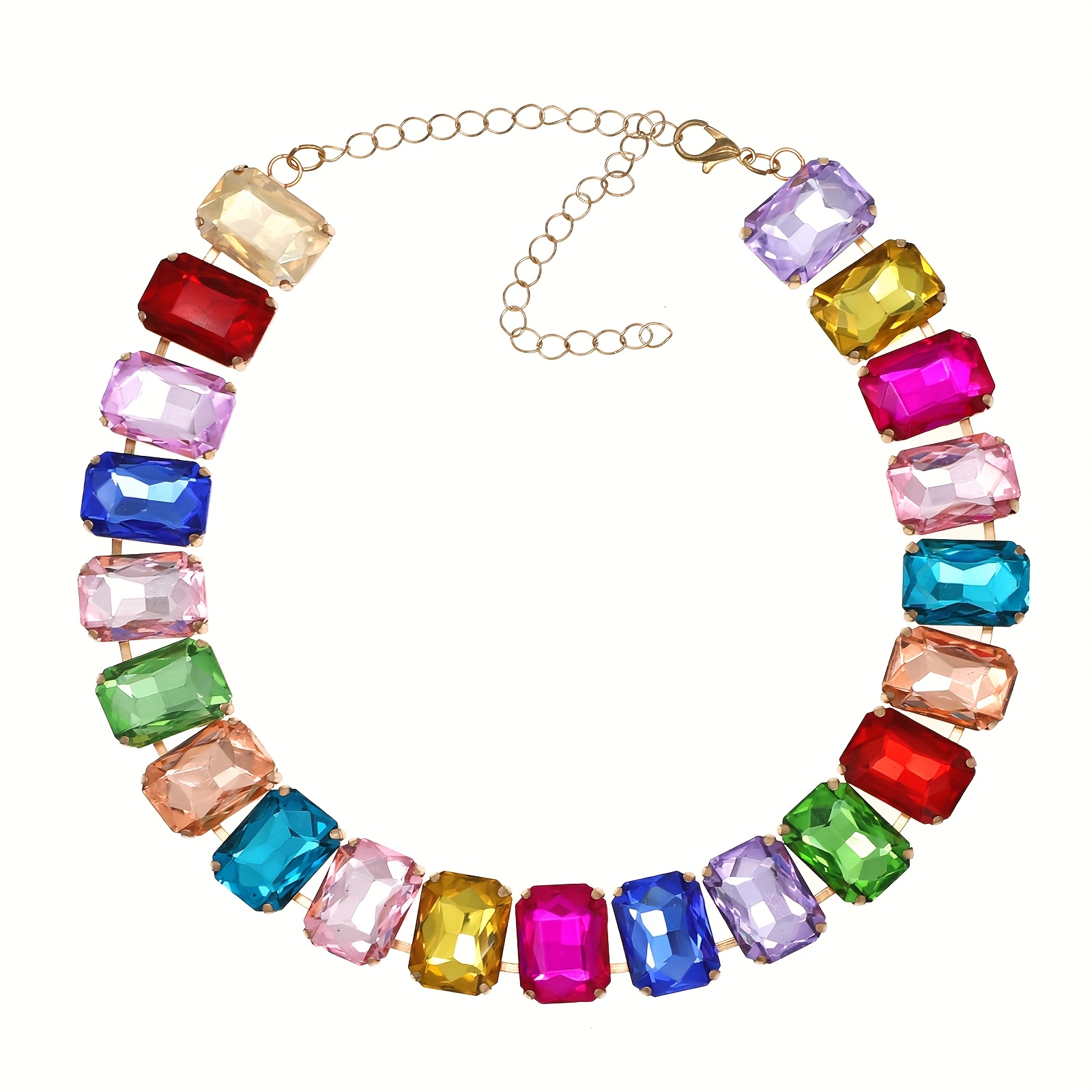 1件多色可选宝石方块项链 适用于极简轻奢风 日常通勤 & 晚宴百搭高级颈饰  轻奢小众设计感颈链 复古风穿搭点睛配饰