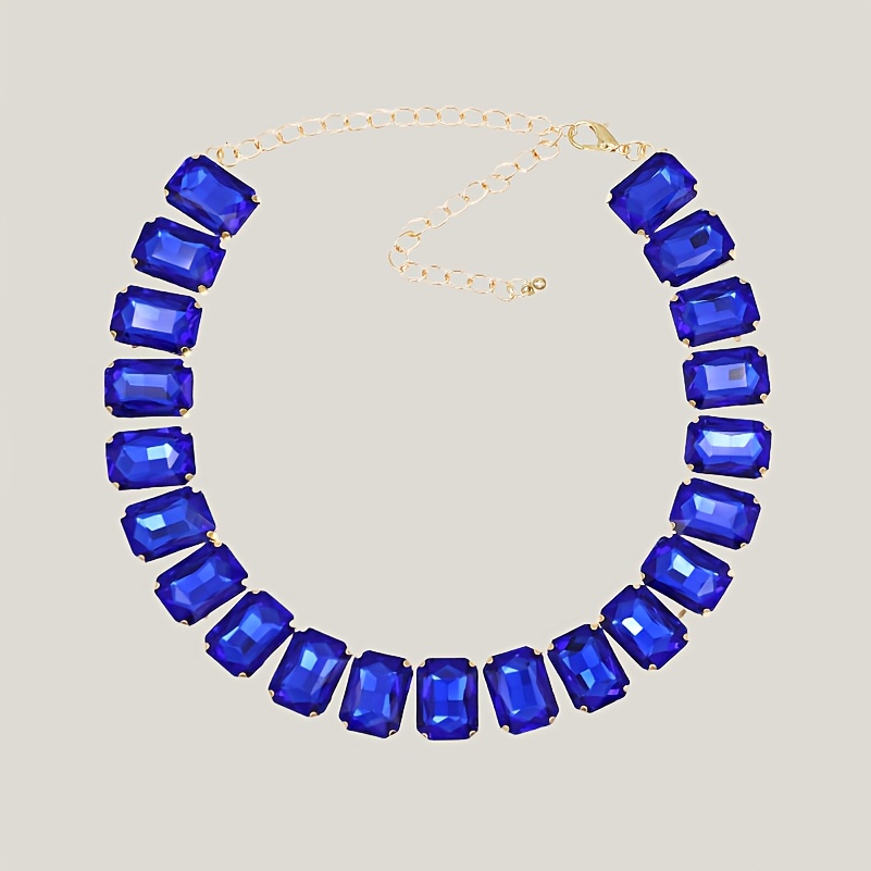 1件多色可选宝石方块项链 适用于极简轻奢风 日常通勤 & 晚宴百搭高级颈饰  轻奢小众设计感颈链 复古风穿搭点睛配饰