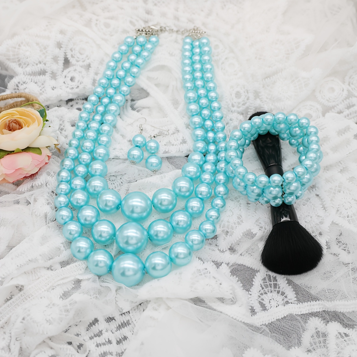 3 pieces a set of retro pearl jewelry set light luxury multi-layer design suitable for dinner, wedding, retro style, full Open, advanced niche accessories