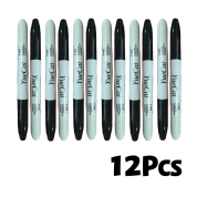 12-Pack Black Permanent Markers - Quick-Drying Ink, Smudge-Proof, Plastic - Ideal for Office and School Supplies, Home Office Essentials, and Educational Use