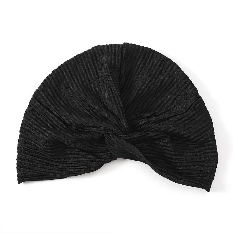 1件女士黑色头巾帽弹性轻便头巾带抽绳闭合化疗头巾打结发带发饰头巾保暖包头帽复古头巾针织褶皱头巾