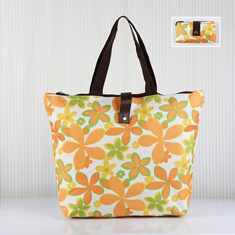 1pc女士手提y购物袋防水防潮可折叠便携式大容量强承重力印花布袋环保袋旅行包
