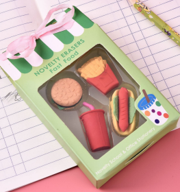 4pcs彩色迷你冰淇淋冰棍橡皮擦开学橡皮擦 甜点食物橡皮擦铅笔橡皮擦 派对礼物，开学用品礼物派对礼物