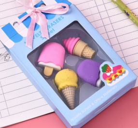 4pcs彩色迷你冰淇淋冰棍橡皮擦开学橡皮擦 甜点食物橡皮擦铅笔橡皮擦 派对礼物，开学用品礼物派对礼物