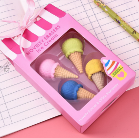 4pcs彩色迷你冰淇淋冰棍橡皮擦开学橡皮擦 甜点食物橡皮擦铅笔橡皮擦 派对礼物，开学用品礼物派对礼物