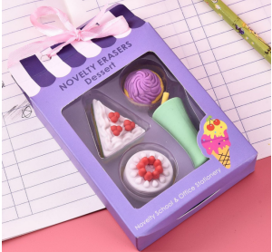 4pcs彩色迷你冰淇淋冰棍橡皮擦开学橡皮擦 甜点食物橡皮擦铅笔橡皮擦 派对礼物，开学用品礼物派对礼物