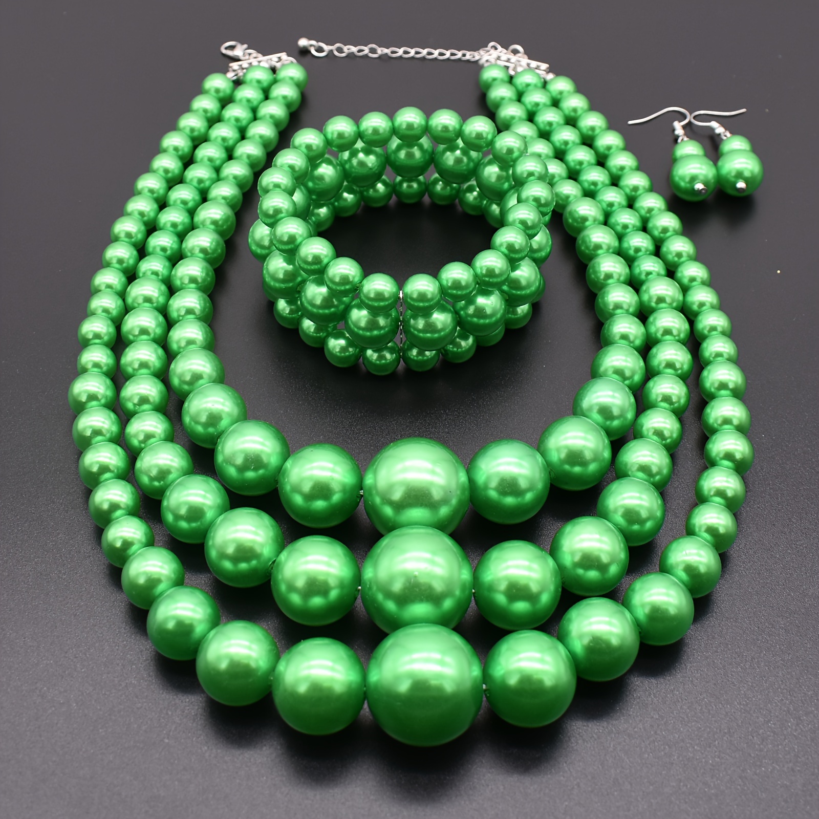 大珍珠项链女士粗珍珠项链和耳环时尚百搭套装大珍珠服装人造珍珠项链