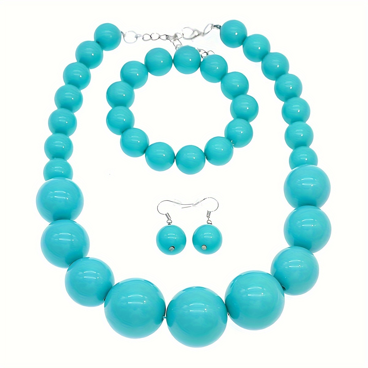 女士亚克力串珠项链颈链优雅百搭大项链耳环手链婚礼首饰套装