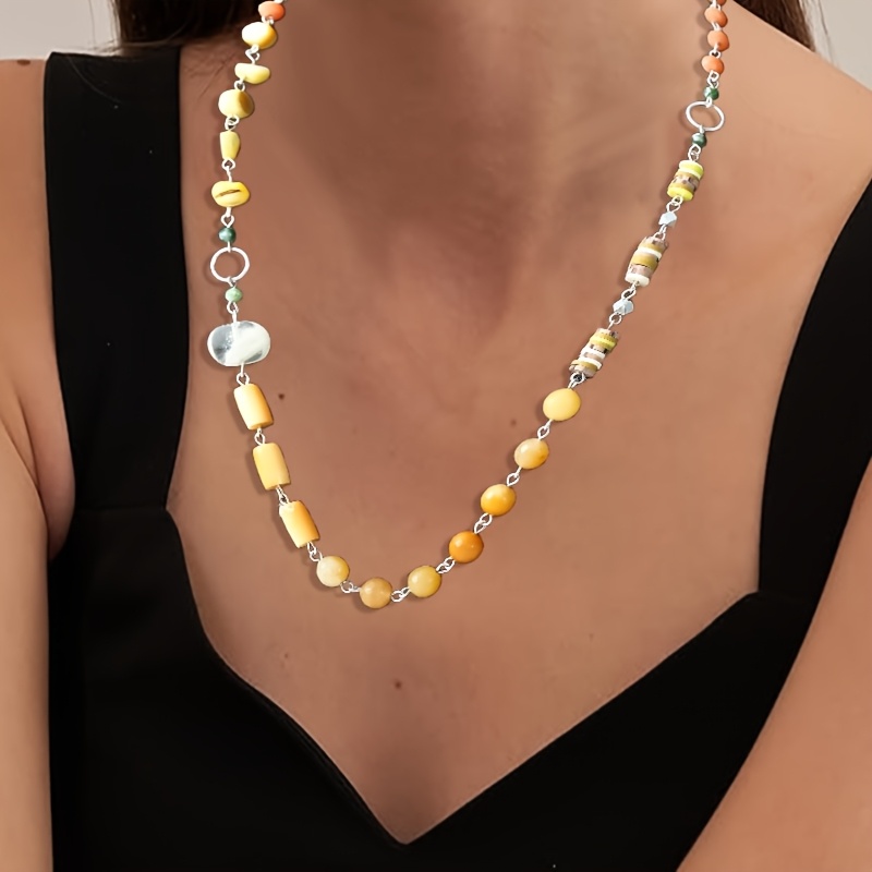 1pcs长款项链复古串珠项链长流苏项链假日海滩混色毛衣链女士生日礼物休闲装优雅时尚项链套装链