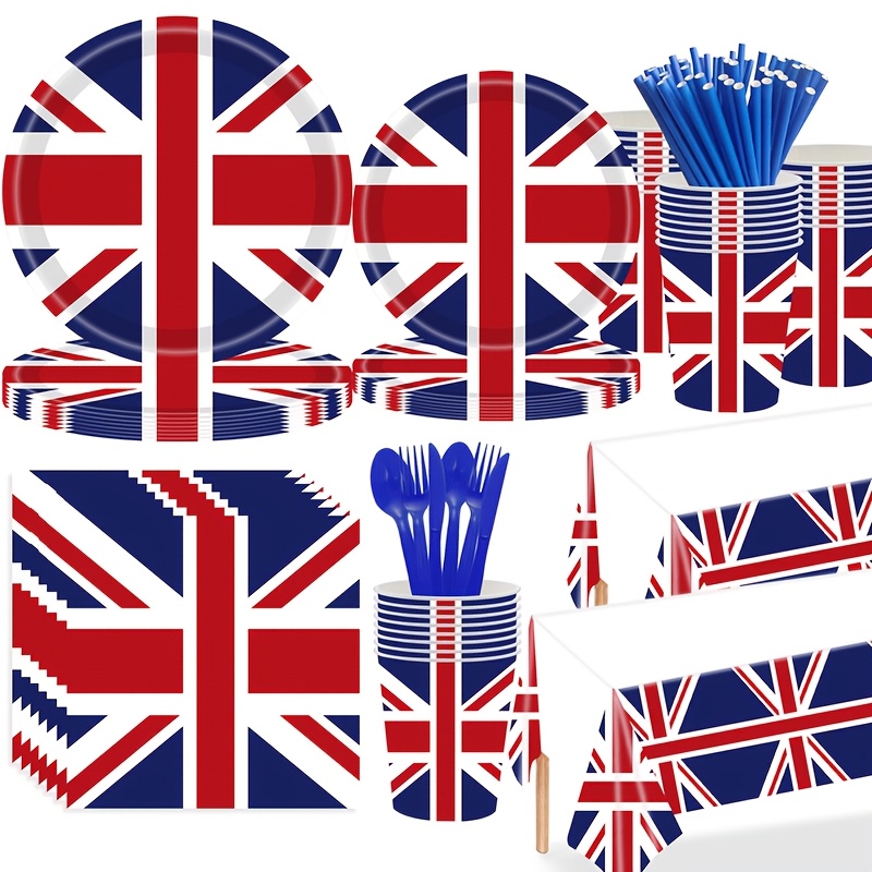 133PCs British Rice flag disposable party tableware set Patriotic party supplies plate and only for 16 guests napkin party picnic and Independence Day Decoration