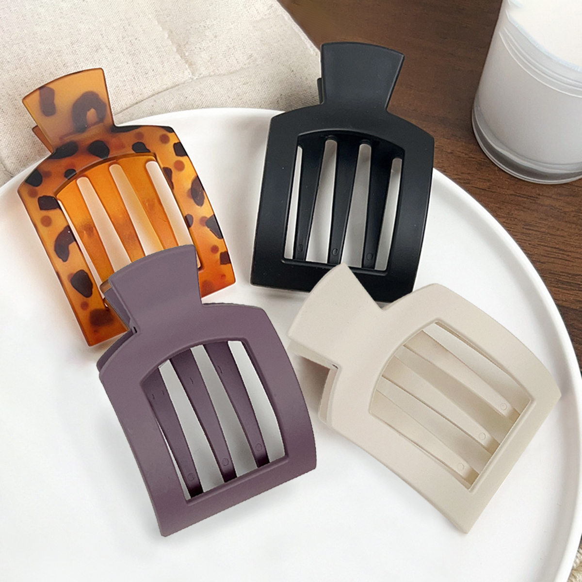 4pcs大号鸭嘴夹一字夹子方形镂空高级感磨砂发夹发饰品简约女