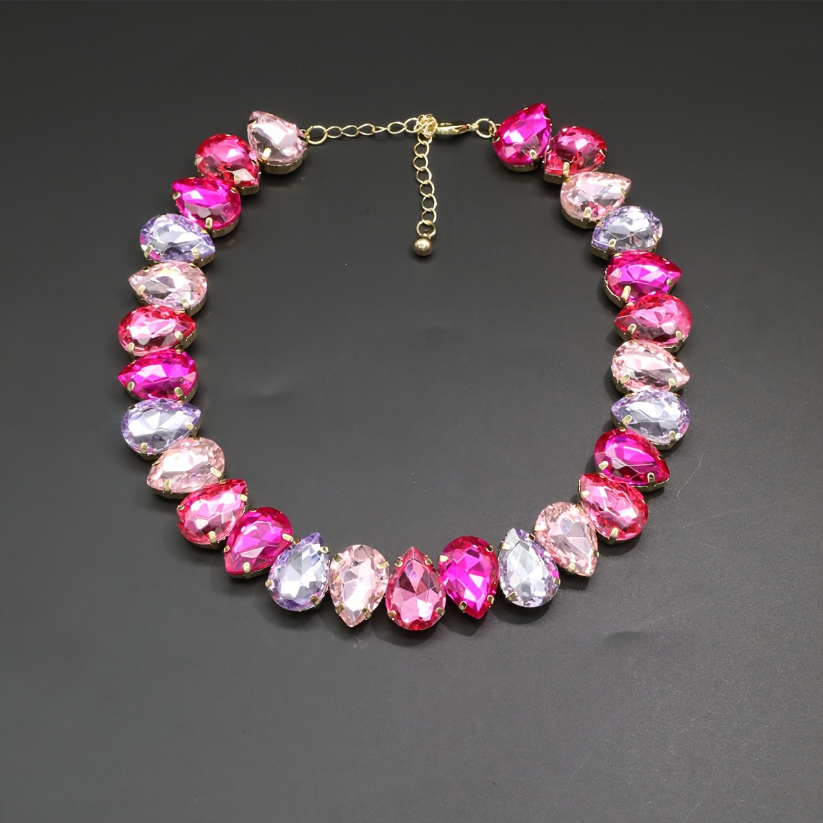 女士人造水晶项圈项链 特色单品 闪亮多彩人造水晶项链配金色链条珠宝套装情人节婚礼节日完美礼物