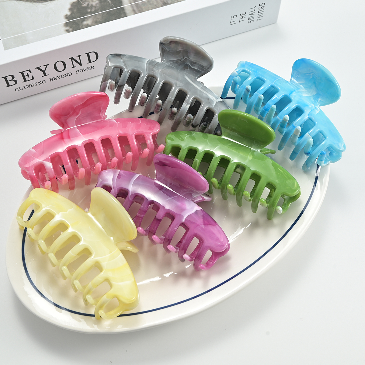 6PCs marble clip New Advanced head spoon hair keel hair claw shark clip plastic hair clip