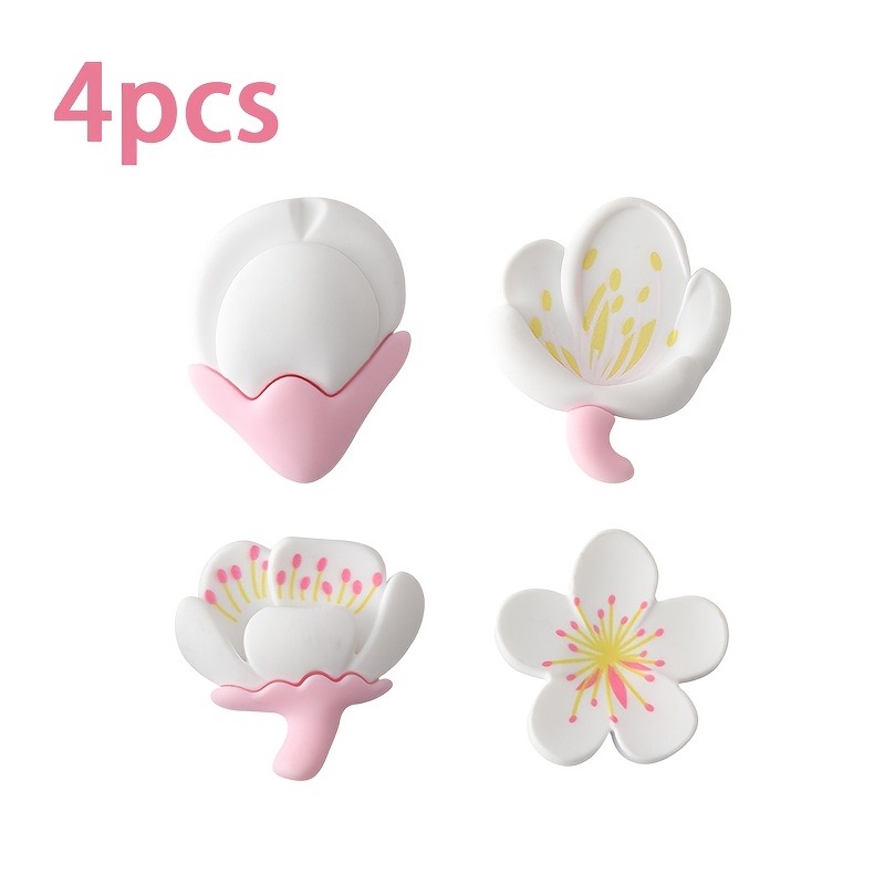 4PCs creative pastoral flower refrigerator magnetic sticker cartoon flower cherry blossom resin decorative black and white board magnetic sticker