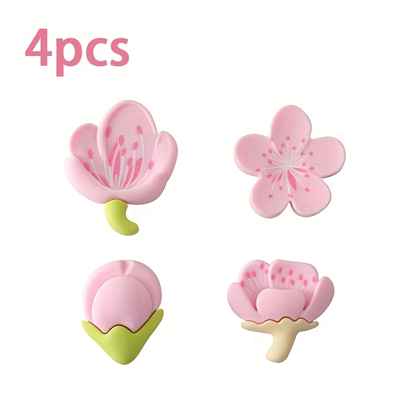 4PCs creative pastoral flower refrigerator magnetic sticker cartoon flower cherry blossom resin decorative black and white board magnetic sticker