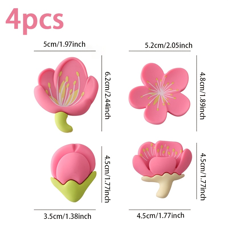 4pcs 创意田园花朵冰箱贴磁贴卡通花樱花树脂装饰黑白板磁性贴