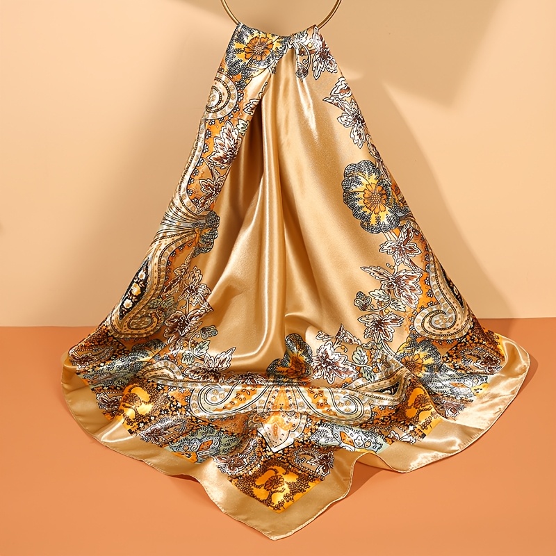 1 条女士 35 英寸腰果花图案缎面方巾式真丝般质地的发巾和头巾 - 方形真丝头巾，适合包裹头发和夜间睡眠时使用