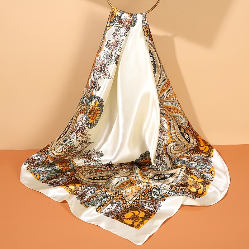 1 条女士 35 英寸腰果花图案缎面方巾式真丝般质地的发巾和头巾 - 方形真丝头巾，适合包裹头发和夜间睡眠时使用