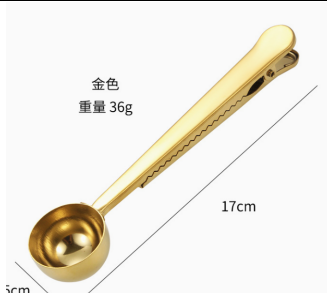 1pc Golden coffee spoon with clip, suitable for multi-functional portable tools for quantitative access of coffee powder, tea sub-packaging and accurate weighing of kitchen ingredients