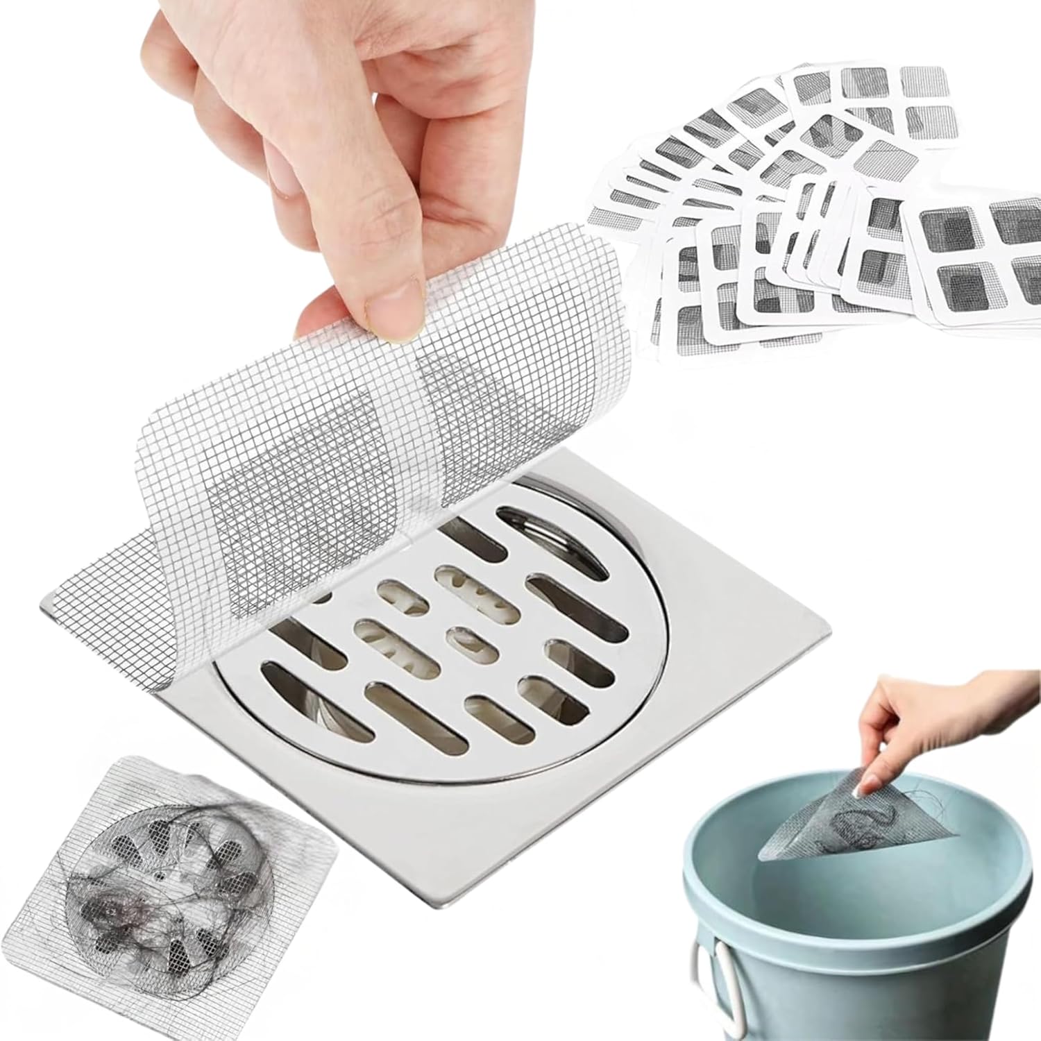 100个一套厨卫地漏防堵过滤贴 用于厨房洗菜池、浴室洗手池 ，浴缸排水场景 细密网格 阻挡残渣毛发，保持排水通畅