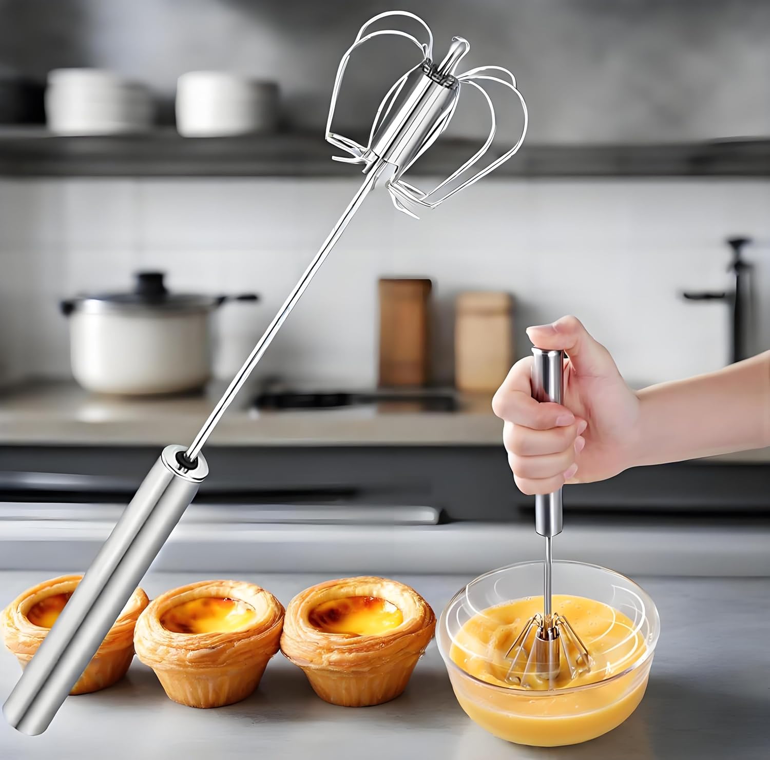 1件不锈钢打蛋器，手动旋转式打蛋器